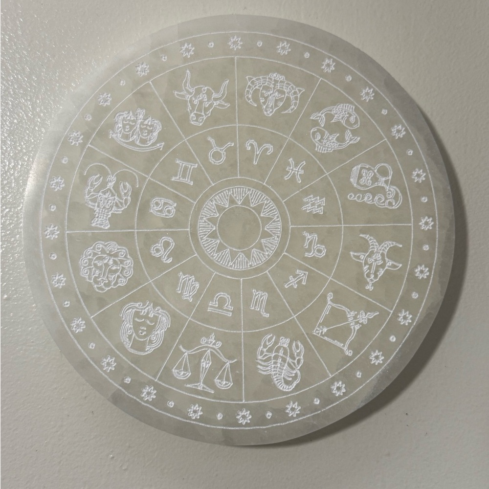 Selenite Charging Plate with Zodiac Wheel - Picture 3 of 9